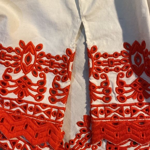 Tory Burch Red and White Embroidered Isla Eyelet Tunic Top Size 12 - Picture 8 of 11